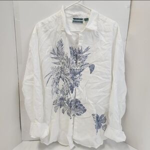 Mens XL Cubavera 100% Linen Beachy Button Up Long Sleeve Dress Shirt Bohemian